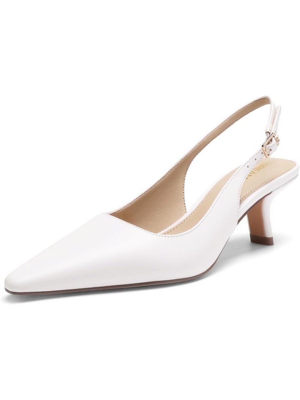 Women's White Slingback Kitten Heels Pointed Toe Pumps Comfortable Shoes